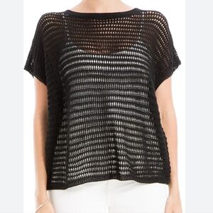 max studio ♡ crochet mesh pullover sweater short open knit beach black linen